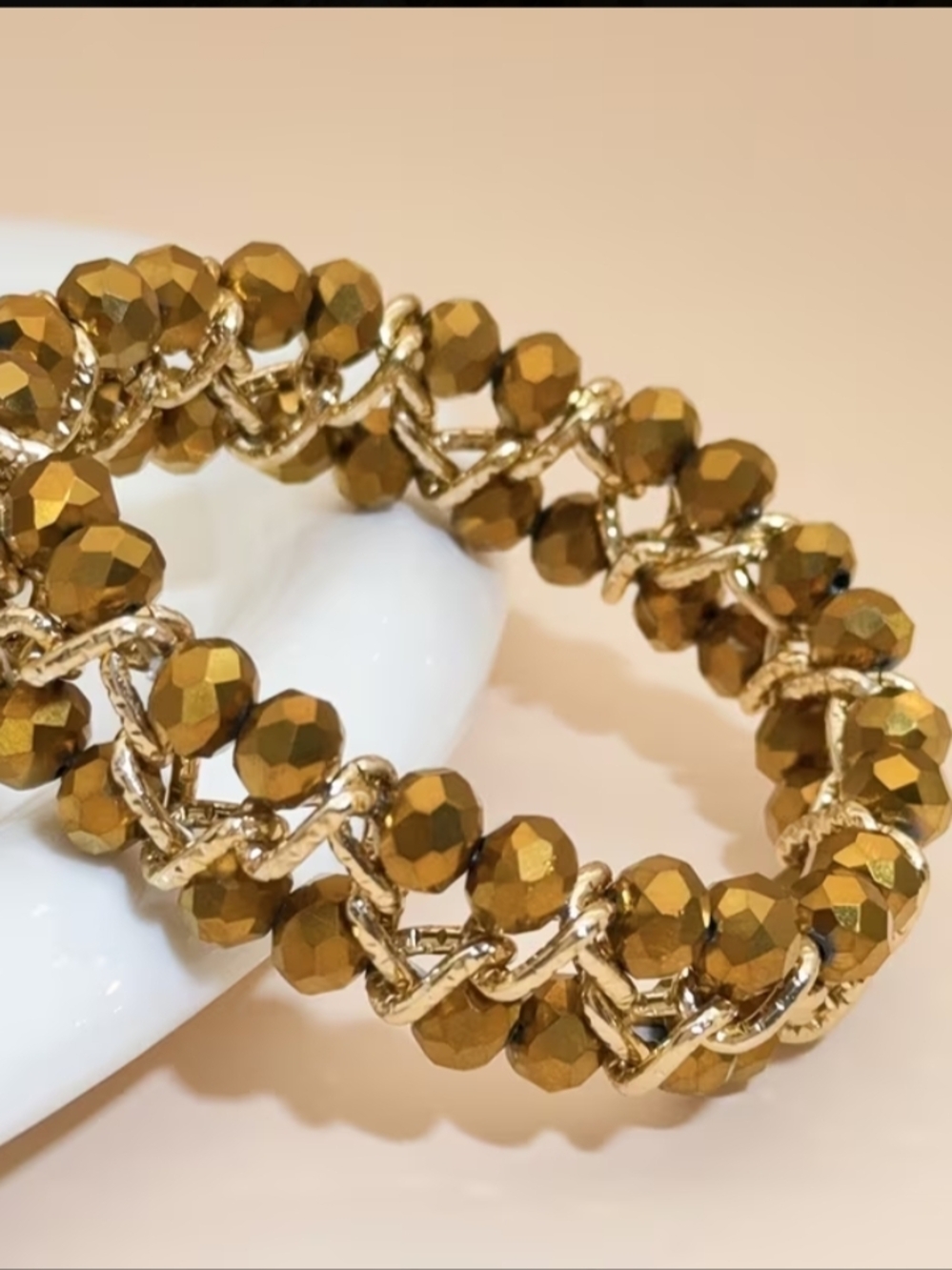 Gold-Tone Faceted Bead Chain Stretch Bracelet
